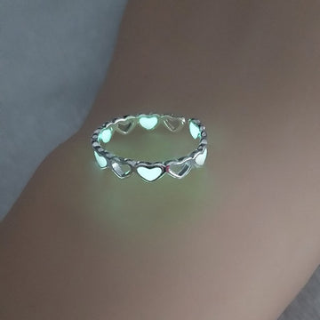 Adjustable Hollow Heart Luminous Ring Glow In Dark Silver Color Rings for Women Friends Gift Vintage Fashion Jewelry Ring daiiibabyyy